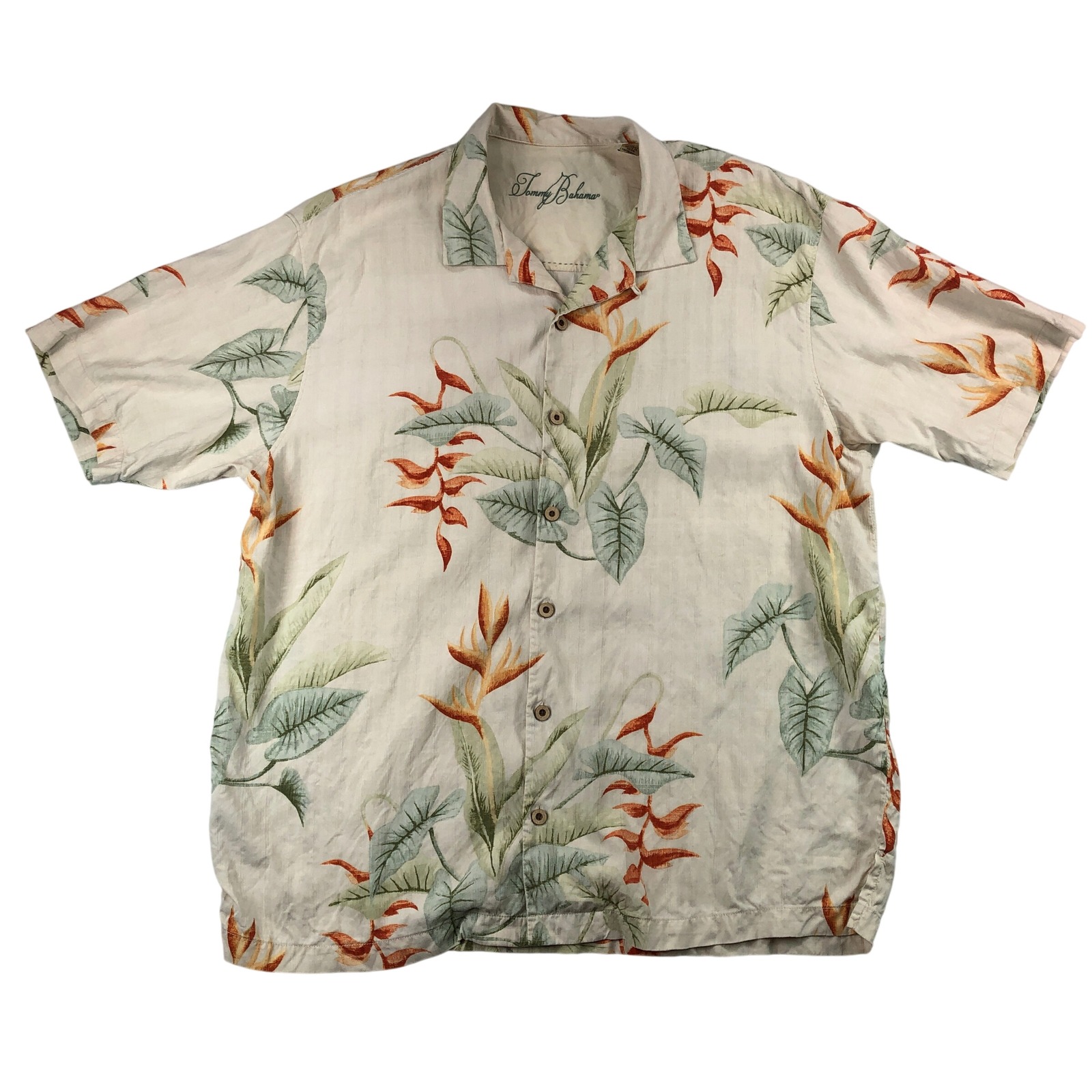 Tommy Bahama Floral Camp Shirt 100% Silk Button Up Loop Collar Mens Xl Hawaiian